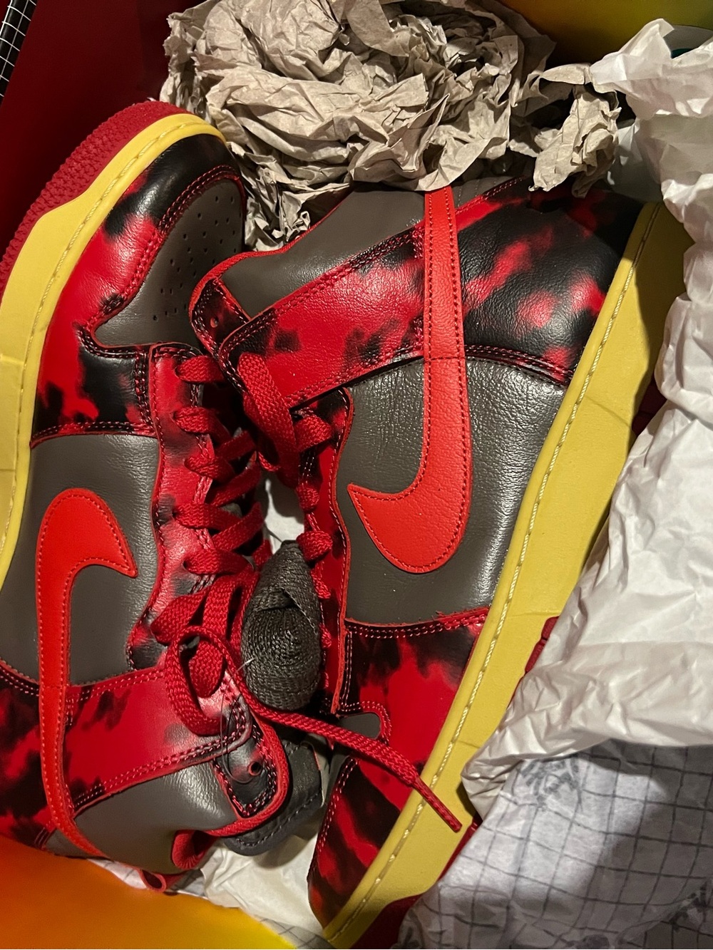 Nike Red, Black & Yellow High-Top Sneakers